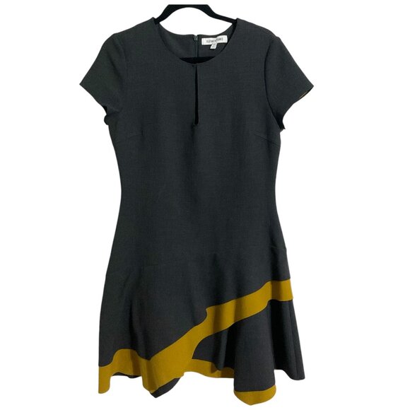 Elizabeth & James Charcoal Fit Flare Dress With Mustard Hem Detail size 10 - Picture 2 of 13